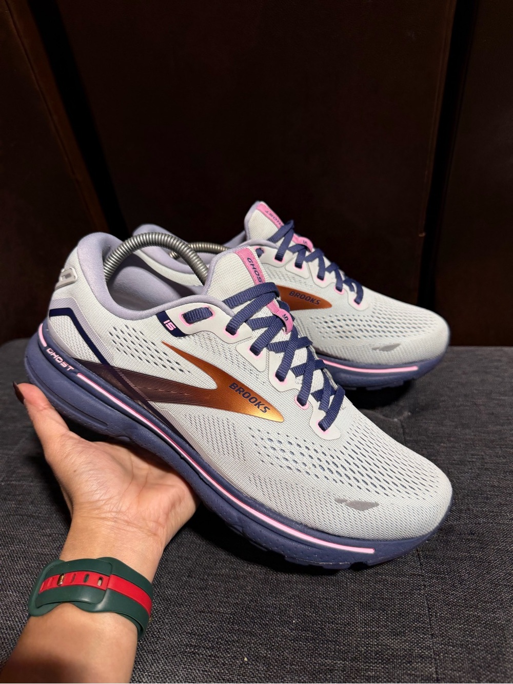 Brooks Ghost 15 Women's Running Shoes Spa Blue Neo Pink Copper size 9.5